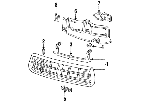 1995 Buick Regal Header Panel Mount Bracket, Front Diagram for 14100477