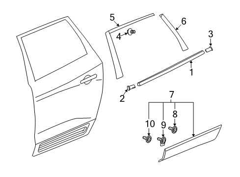 2010 Buick Enclave Lower Molding Retainer Clip, Outer Diagram for 25774893