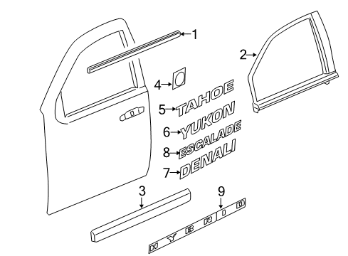 2011 Chevy Tahoe Exterior Trim - Front Door Diagram
