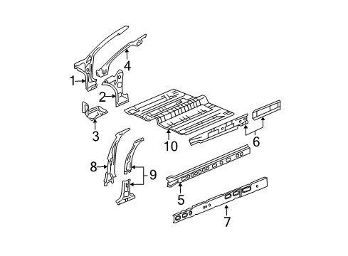 2005 Pontiac Grand Prix Inner Rocker, Driver Side Diagram for 20838098