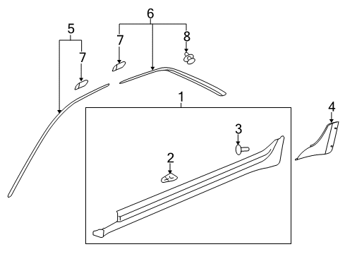 2012 Cadillac CTS Exterior Trim - Pillars Diagram