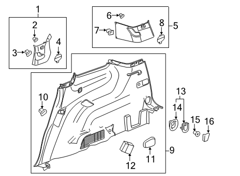 2020 Cadillac XT6 Lower Quarter Trim Cap, Jet Black Diagram for 84290077