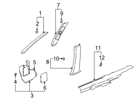 2001 Saturn LW300 Interior Trim - Pillars Diagram