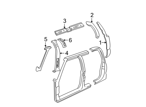 2003 GMC Sonoma Inner Side Panel, Driver Side Diagram for 15647769