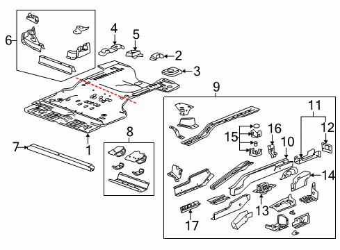 2013 Cadillac SRX Rear Floor & Rails Diagram
