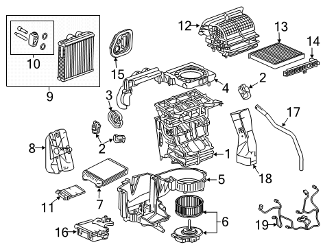 2025 Chevy Traverse A/C Evaporator & Heater Components Diagram