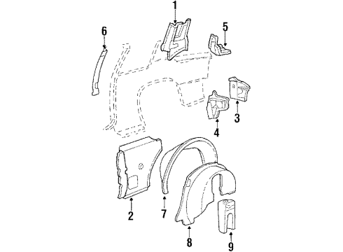 1988 Cadillac DeVille Inner Structure & Rails - Quarter Panel Diagram
