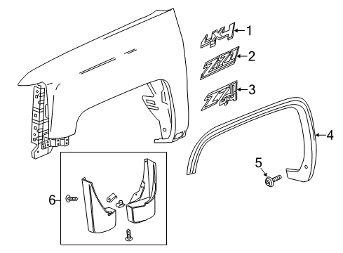2015 GMC Sierra 1500 Mud Guard Diagram for 22894860