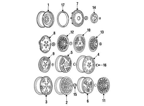 1988 Pontiac 6000 Wheel Cover Diagram for 10091785