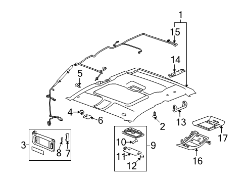 2009 GMC Sierra 1500 Headliner Diagram for 20838520