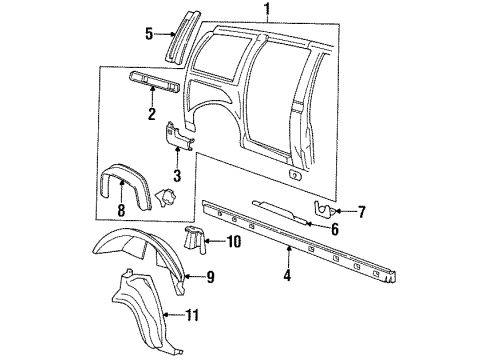 1992 Oldsmobile Silhouette Pillar Panel, Rear Passenger Side Diagram for 12521964