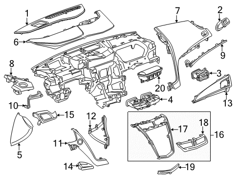 2014 Cadillac CTS Air Vent Grille, Passenger Side Diagram for 23171374