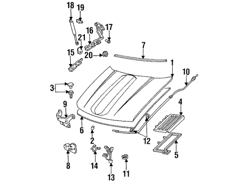 1990 Chevy Lumina Hood & Components Diagram