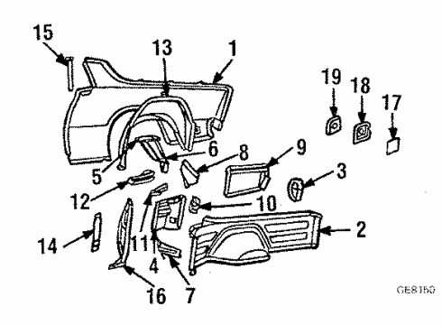 1987 Chevy El Camino Quarter Panel & Components Diagram