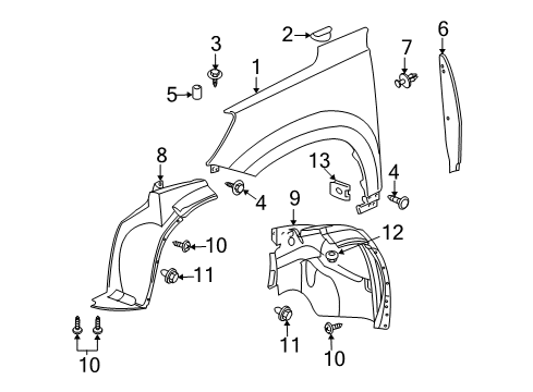 2008 Saturn Outlook Fender, Front Driver Side Diagram for 20782222