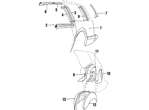 1984 Oldsmobile Cutlass Ciera Inner Wheelhouse, Rear Passenger Side Diagram for 20324933