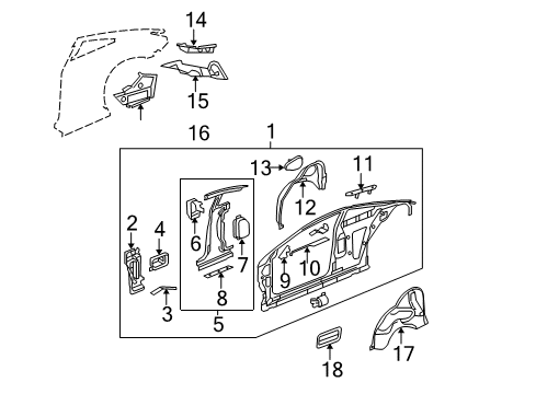 2006 Pontiac G6 Inner Wheelhouse, Driver Side Diagram for 15777818