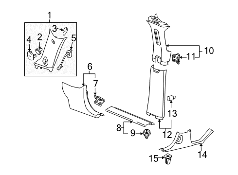 2010 Hummer H3 Interior Trim - Pillars Diagram