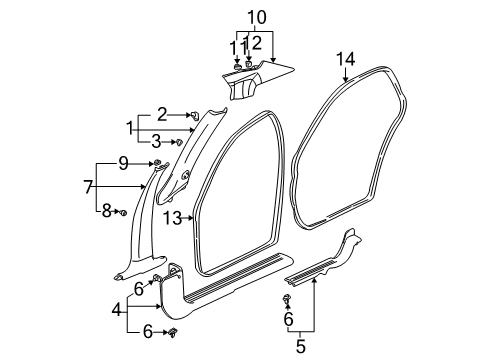 2003 Cadillac DeVille Rocker Molding Clip Diagram for 20678588
