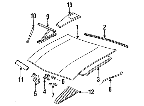 1988 Chevy Camaro Hood & Components Diagram