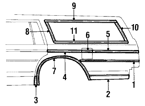 1990 Oldsmobile Custom Cruiser Molding, Driver Side Diagram for 10096345