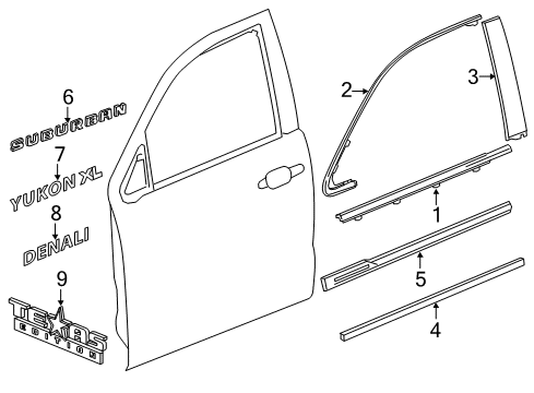 2019 Chevy Suburban Exterior Trim - Front Door Diagram