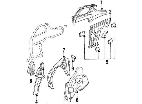 1992 Oldsmobile Achieva Inner Structure - Quarter Panel Diagram