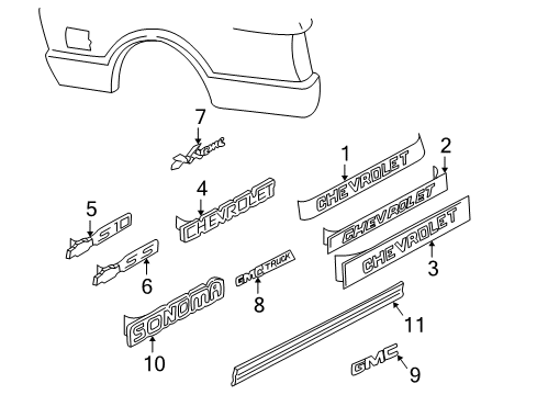 1996 Chevy S10 Exterior Trim - Pick Up Box Diagram