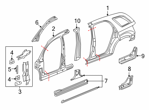 2006 Pontiac Torrent Inner Pillar, Center Passenger Side Diagram for 15882062