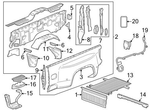 2025 GMC Sierra 3500 HD Pick Up Box Components Diagram