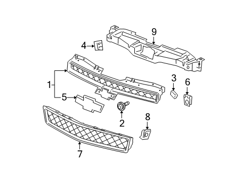2011 Chevy Suburban 2500 Grille & Components Diagram