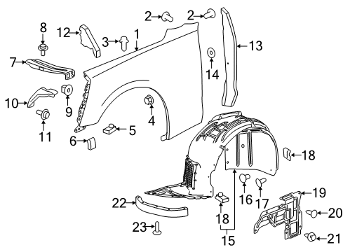 2023 Chevy Camaro Fender, Front Passenger Side Diagram for 23221296