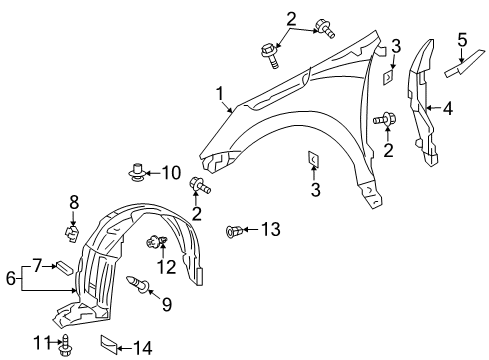 2009 Pontiac Vibe Fender Seal Diagram for 94852067