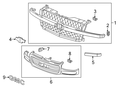 2005 Chevy Silverado 2500 HD Grille & Components Diagram