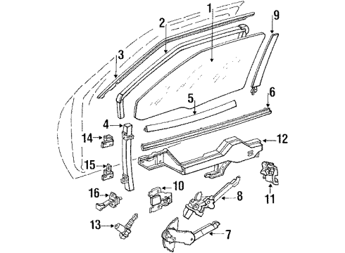 1989 Pontiac Grand Prix Door Glass, Front Driver Side Diagram for 10188179