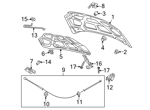 2011 Chevy Aveo5 Hood & Components Diagram