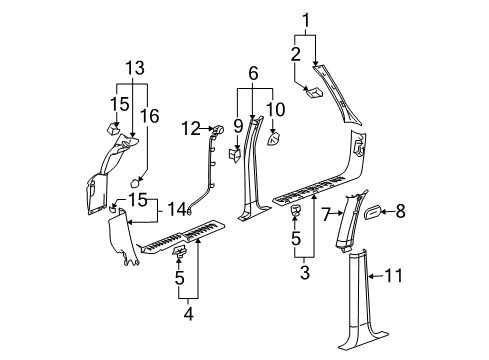 2004 GMC Envoy XUV Windshield Pillar Trim, Driver Side Diagram for 15186070