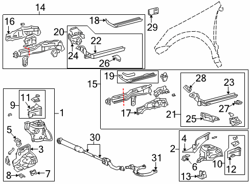2009 Pontiac Vibe Tie Bar Bracket, Passenger Side Diagram for 19184418