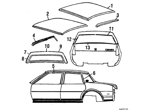 1985 Buick Skylark Roof & Back Glass Diagram