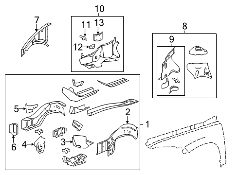 2011 Chevy HHR Rail Assembly, Front Driver Side Diagram for 15876751