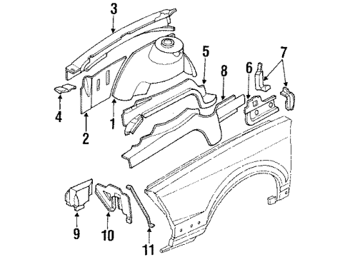 1987 Oldsmobile Cutlass Cruiser Structural Components & Rails Diagram