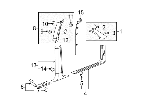 2005 Buick Rainier Upper Center Pillar Trim, Gray, Driver Side Diagram for 15235693