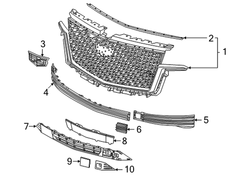 2023 Cadillac Escalade Grille Assembly, Black, Front Upper Diagram for 85000010