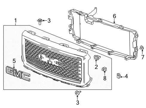 2014 GMC Sierra 1500 Grille & Components Diagram