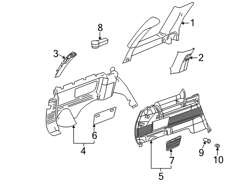2003 GMC Envoy Lower Quarter Trim, Passenger Side Diagram for 15118409