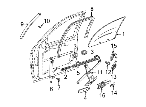 2000 Pontiac Montana Weatherstrip Retainer, Front Diagram for 16633844
