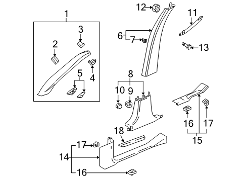2009 Cadillac SRX Interior Trim - Pillars Diagram