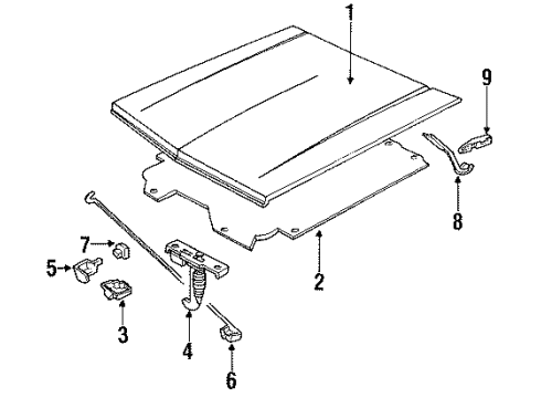 1992 Chevy S10 Blazer Hood & Components Diagram