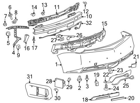 2015 Cadillac CTS Emblem Retainer, Front Rear Diagram for 11570524