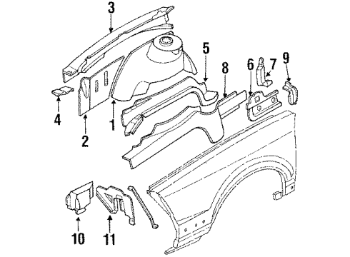 1987 Chevy Celebrity Structural Components & Rails Diagram